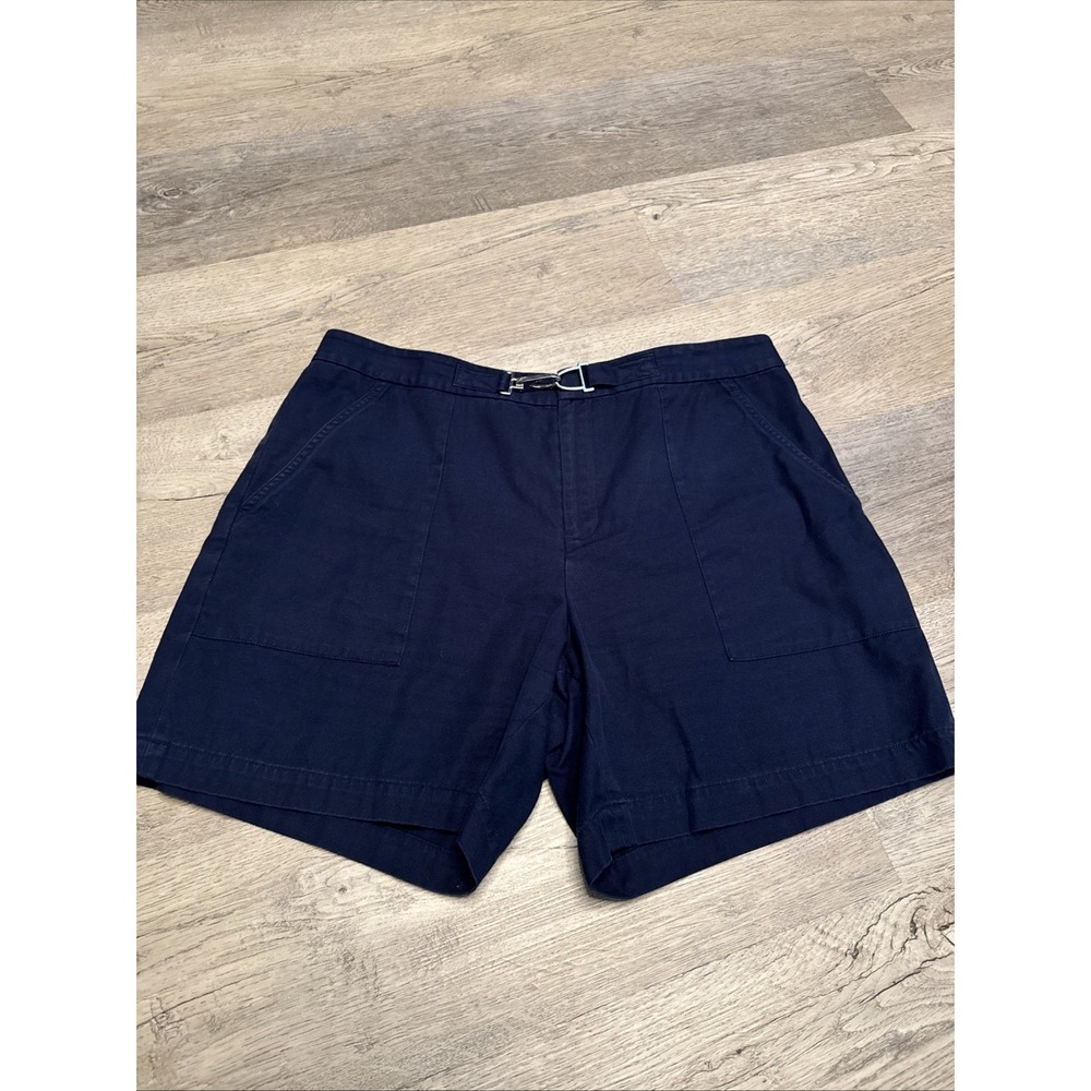 Lauren Ralph Lauren‎ Blue Silver  Buckle Front Solid Shorts Size 12